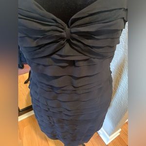 Calvin Klein Black Ruffled Silk and Nylon Sleeveless Cocktail Dress ~ Size 14
